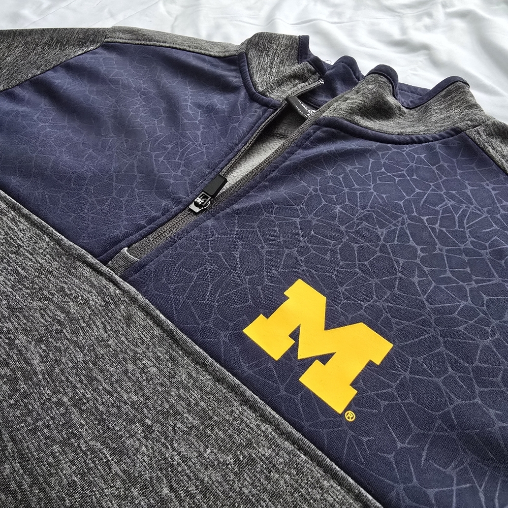 Colosseum Michigan Wolverines Men’s Quarter Zip Pullover Gray Blue Size L